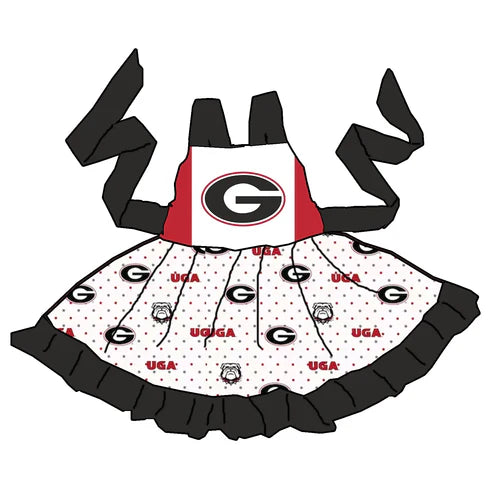 4.25 Preorder(moq 3) Baby Girls Twirl Dog Belt Team Knee Length Dresses