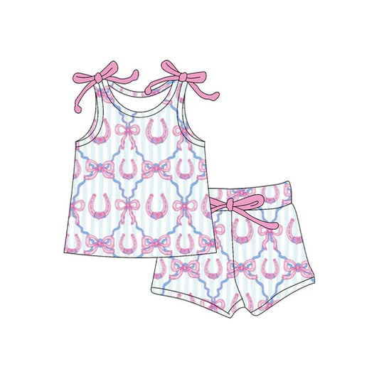 12.12 MOQ：5pcs GSSO3020 pre-order baby girl clothes cowgirl print toddler girl summer outfit