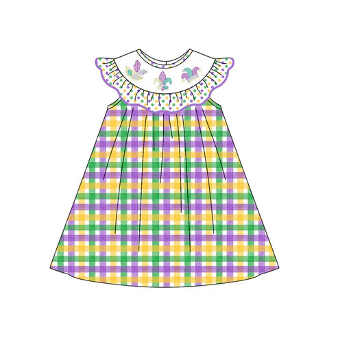 10.1 GSD2849 Baby Girls Mardigras Checked Anchors Knee Length Dresses Preorder