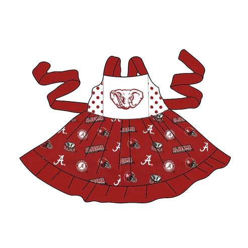 4.25 Preorder(moq 3) Baby Girls Twirl Alabama Belt Team Knee Length Dresses