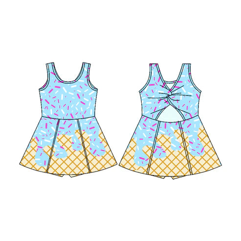 4.15  GSD2380 Baby Girls Blue Sleeveless Team Yoga Skort Knee Length Dresses Preorder