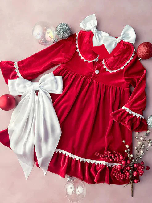 5.30 GLD0922 Baby Girls Christmas Velvet Knee Length Gowns Dresses Preorder