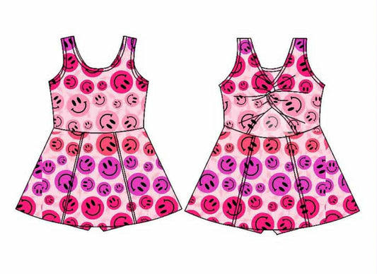 6.12 GSD2655 Baby Girls Sleeveless Hot Pink Smiles Yoga Short Knee Length Dresses PreorderLength Dresses Preorder（副本）