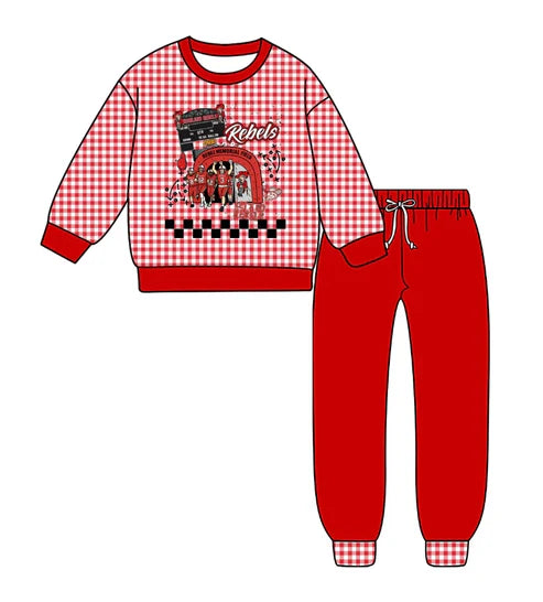10.9  Custom Moq 5 Baby Boys Red Rebels Plaid Top Pants Team Clothes Sets