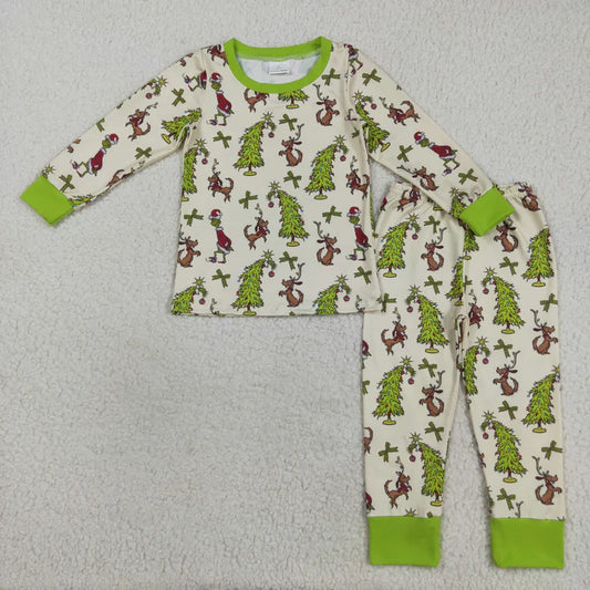 8.21 GLP2627 Baby Boys Long Sleeves Christmas Trees Dogs Top Pant Pajamas Set