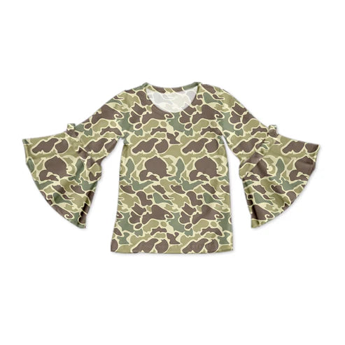 5.30 GT0789 Baby Girls Light Green Camo Flare Sleeve Tee Shirts Tops Preorder