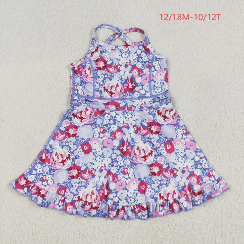 6.9 GSD2285 Baby Girls Lavender Strap Colorful Floral Yoga Ruffle Knee Length Dress