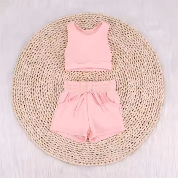 L-3.5 GSSO2129 Baby Girls Pink Vest Top Sports Shorts Clothes Sets Preorder