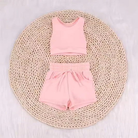 L-3.5 GSSO2129 Baby Girls Pink Vest Top Sports Shorts Clothes Sets Preorder