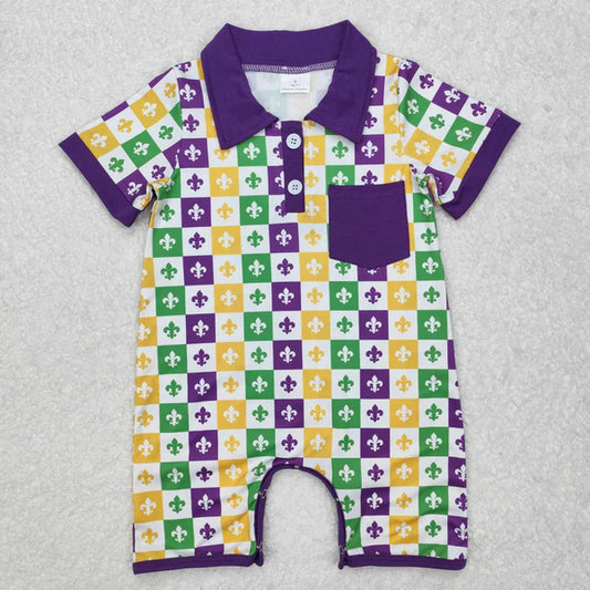 SR2385 Baby Infant Boys Mardi Gras Anchor Short Sleeve Romper