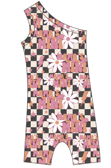 5.8 Checkered short-sleeved one-shoulder onesie for girls