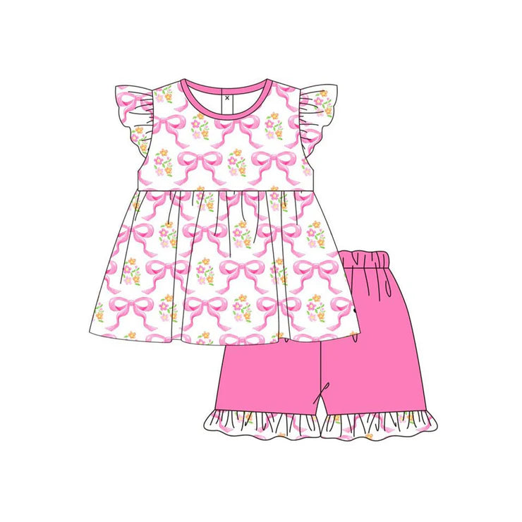 11.29 MOQ：5pcs GSSO2950 pre-order baby girl clothes bows print toddler girl summer outfit