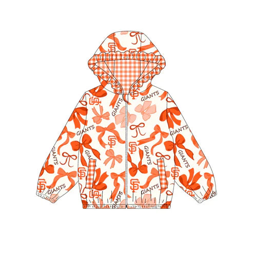 10.12 Custom Moq 8 Baby Girls Giants Team Zipper Bows Hoodies Tops