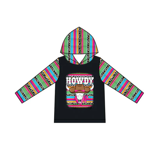 5.28 GT0775 Baby Girls Western Howdy Cow Long Sleeve Hooded Tops Preorder