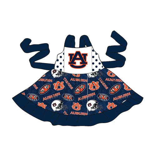 4.25 Preorder(moq 3) Baby Girls Twirl Auburn Tiger Belt Team Knee Length Dresses