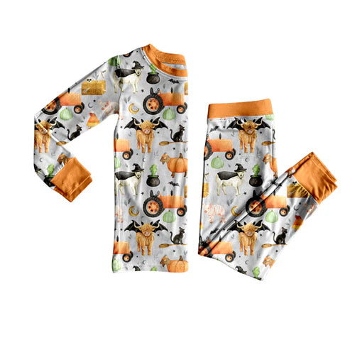 7.29 BLP1179 Baby Boys Long Sleeves Bats Farm Pumpkins Top Pant Pajamas Set Preorder