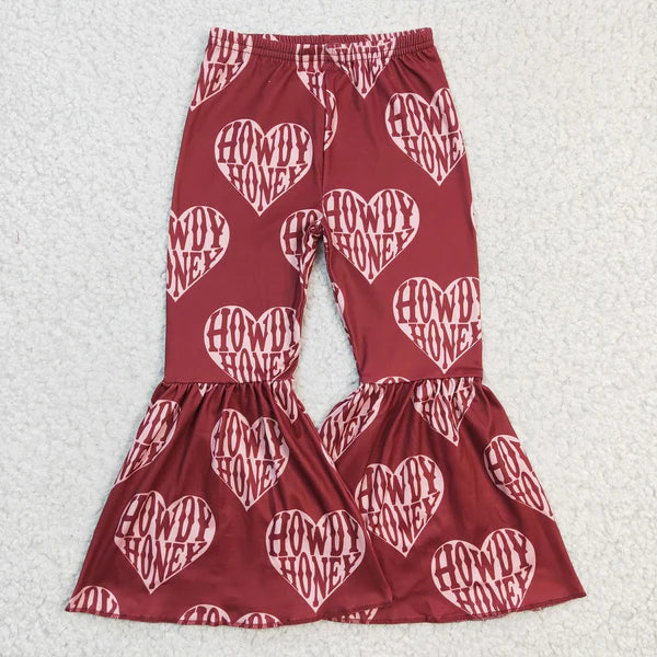 P0052 Valentine Howdy Girl Red Love Heart Bell Pants