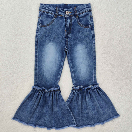 L-3.7  P0676 Baby Girls Navy Bleached Denim Flare Pants Jeans