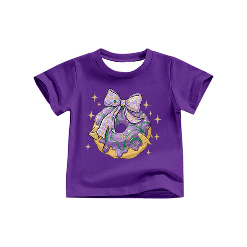 9.30 GT1252 Baby Girls Purple Short Sleeve Donuts Bows Mardigras Tee Shirts Top Preorder