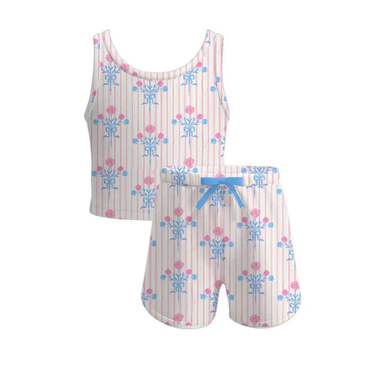 4.4 GSSO2477 Baby Girls Pink Stripe Sleeveless Flowers Set Preorder