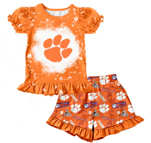 5.8 Girls custom team orange short-sleeved shorts set