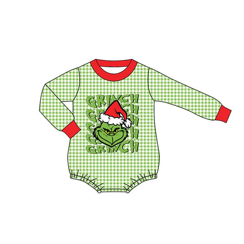 8.4 LR2555 Baby Boys Green Face Christmas Rompers Preorder