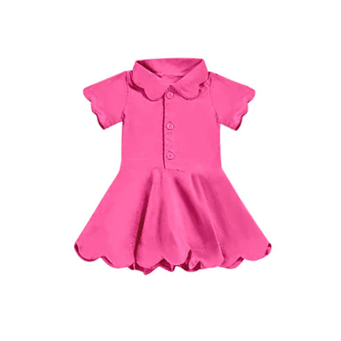 4.21 GSD2474 Baby Girls Pink Short Sleeves Button Yoga Knee Length Dresses Preorder