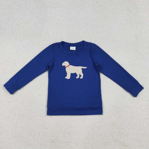 10.10 BT1333 Embroidery Baby Boys Hot Blue Long Sleeves Dogs Tee Shirts Top