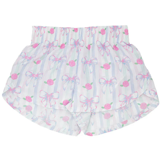 3.23 SS0485 Baby Girls Lavender Stripe Floral Bows Shorts Bottoms Preorder