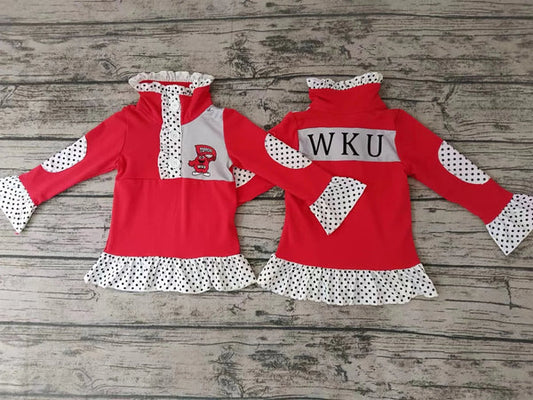 4.30 Preorder moq 3 Baby Girls Team Red Ruffle Pullover Shirt Tee Shirts