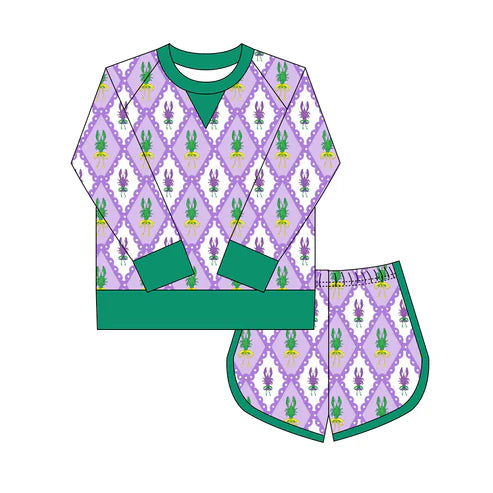 10.6 GLS0020 Baby Girls Mardigras Crayfishes Checked Shirts Shorts Yoga Clothes Sets Preorder