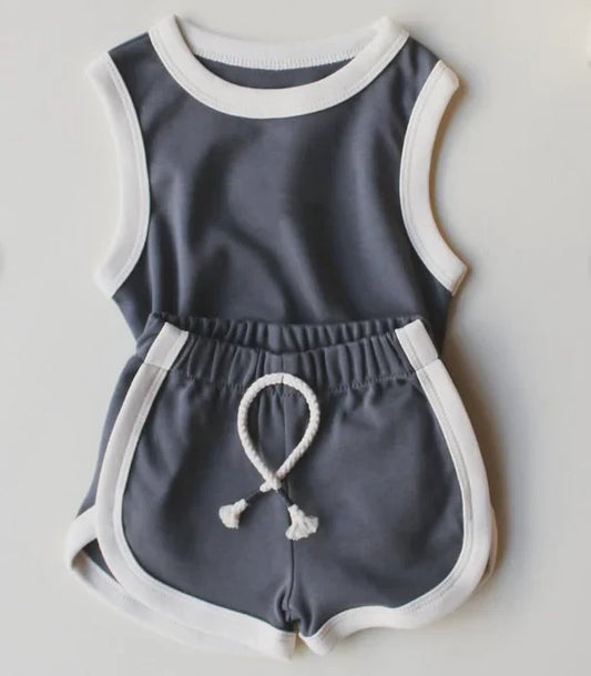 6.18 GSSO2627 Baby Girls Hot Blue Sleeveless Vests Top Sport Shorts Cotton Set Preorder