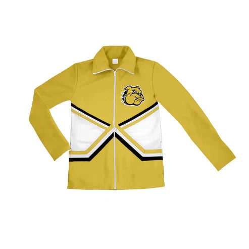 6.25 Custom Moq 3 Baby Girls Yellow Long Sleeves Dog Print Team Zipper Jacket Top