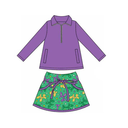 10.1 GLD1355 Baby Girls Pockets Zipper Pullovers Skirt Shorts Mardigras Clothes Set Preorder