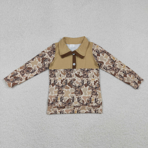 10.30 BT1338 Baby Boys Khaki Camo Deer Button Western Pullovers Top