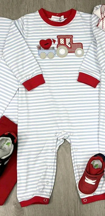5.26 LR1924 Baby Infant Boys Valentines Grey Stripes Hearts Rompers preorder