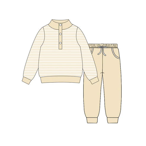 10.27 BLP1344 Baby Boys Yellow Stripe Button Top Pockets Jogger Clothes Sets Preorder