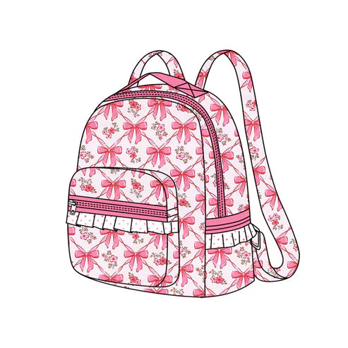 6.27  BA0325 Baby Kids Pink Bows Flowers Plaid Zipper School Back Bags Preorder