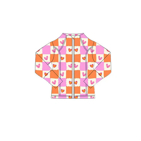 10.27  GT1342 Baby Girls Pink Orange Hearts Checked Valentine Yoga Zipper Jackets Top Preorder