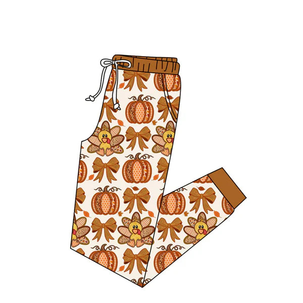 6.10 Custom Moq 3 Adult Women Thanksgiving Turkey Bows Pumpkins Jogger Pants