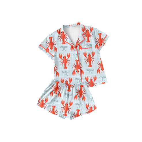10.20 GSSO2719 Baby Girls Bows Crayfishes Checked Button Top Shorts Pajamas Sets Preorder