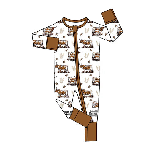 6.4 LR2055 Baby Infant Boys Western Cow Stars Zip Rompers preorder