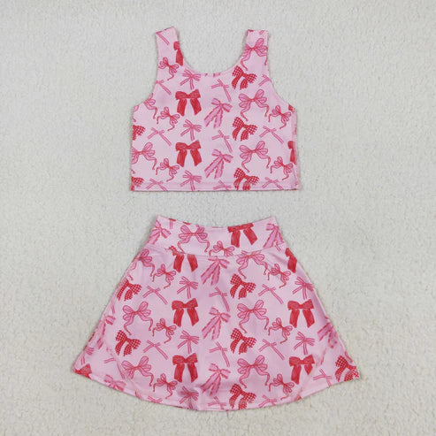 8.12 GSD2459 Baby Girls Sleeveless Pink Bows Top Skort Yoga Set
