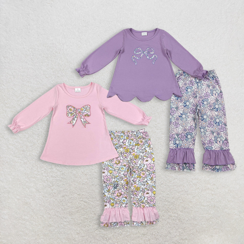 Sibling baby girl clothes Embroidery Floral Bows Baby Girls Ruffle Pants Clothes