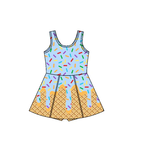 4.17 GSD2415 Baby Girls Blue Ice-cream Drip Yoga Skort Knee Length Dresses Preorder