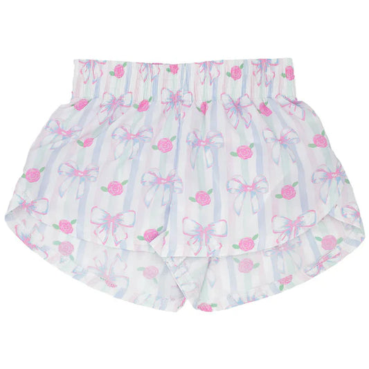 3.26  SS0485 Baby Girls Lavender Stripe Floral Bows Shorts Bottoms Preorder