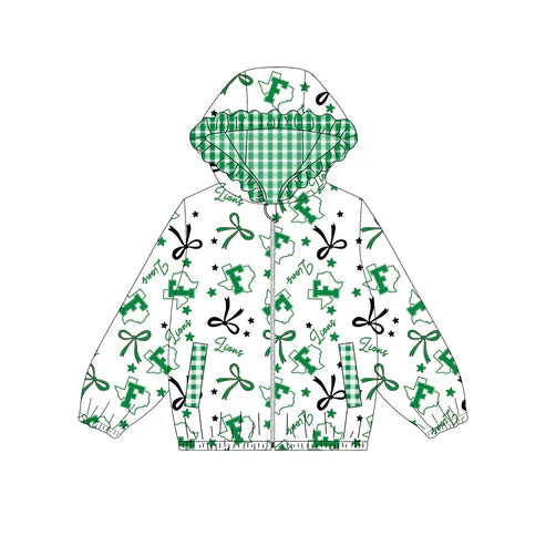 10.9 Custom Moq 5 Baby Girls Green Lions Team Zipper Hoodies Tops