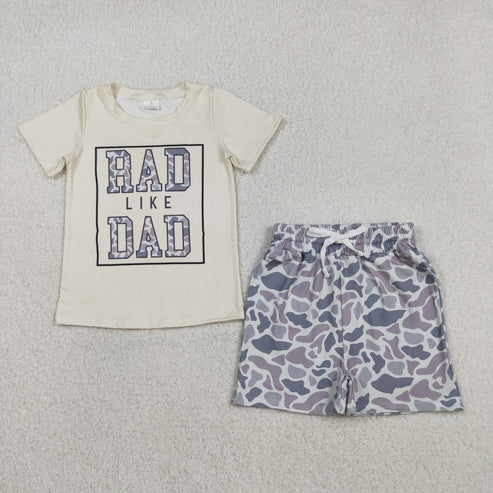 12.3 BT1416+SS0730 Baby Girls Rad Like Dad Top Grey Camo Shorts Clothes Set