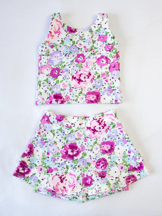 L-3.5 GSD1989 Baby Girls Pink Flowers Athletic Active Wear Top Shorts Skirts Clothes Sets Preorder