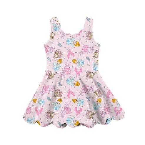 4.23 GSD2489 Baby Girls Pink Sleeveless Princess Yoga Knee Length Dresses Preorder